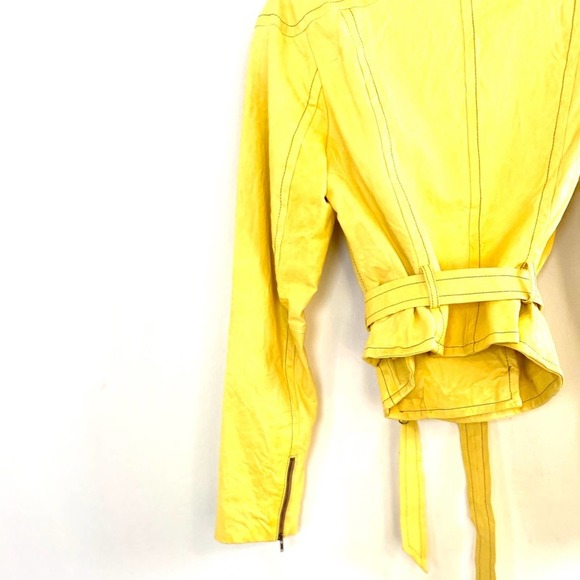 Tracy Reese Yellow Leather Moto Jacket 6 EUC - Picture 10 of 16